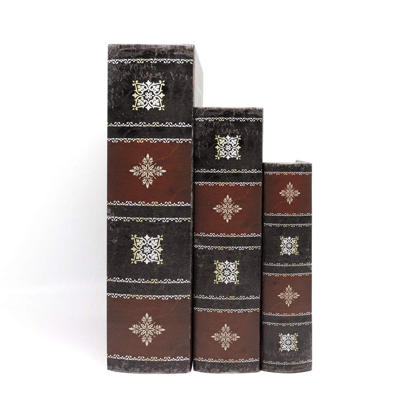 Jolitac Decorative Book Boxes World Map Pattern Antique Book Invisible box with Magnetic cover  Faux Wood Set of 3 Storage Set (Dark Vintage) - Image 3